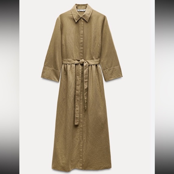 Zara Tan Long Sleeve Belted Trench Dress XS - Picture 2 of 4